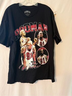 Dennis Rodman The Worm Bulls Graphic Tee - Black with Red & White Print